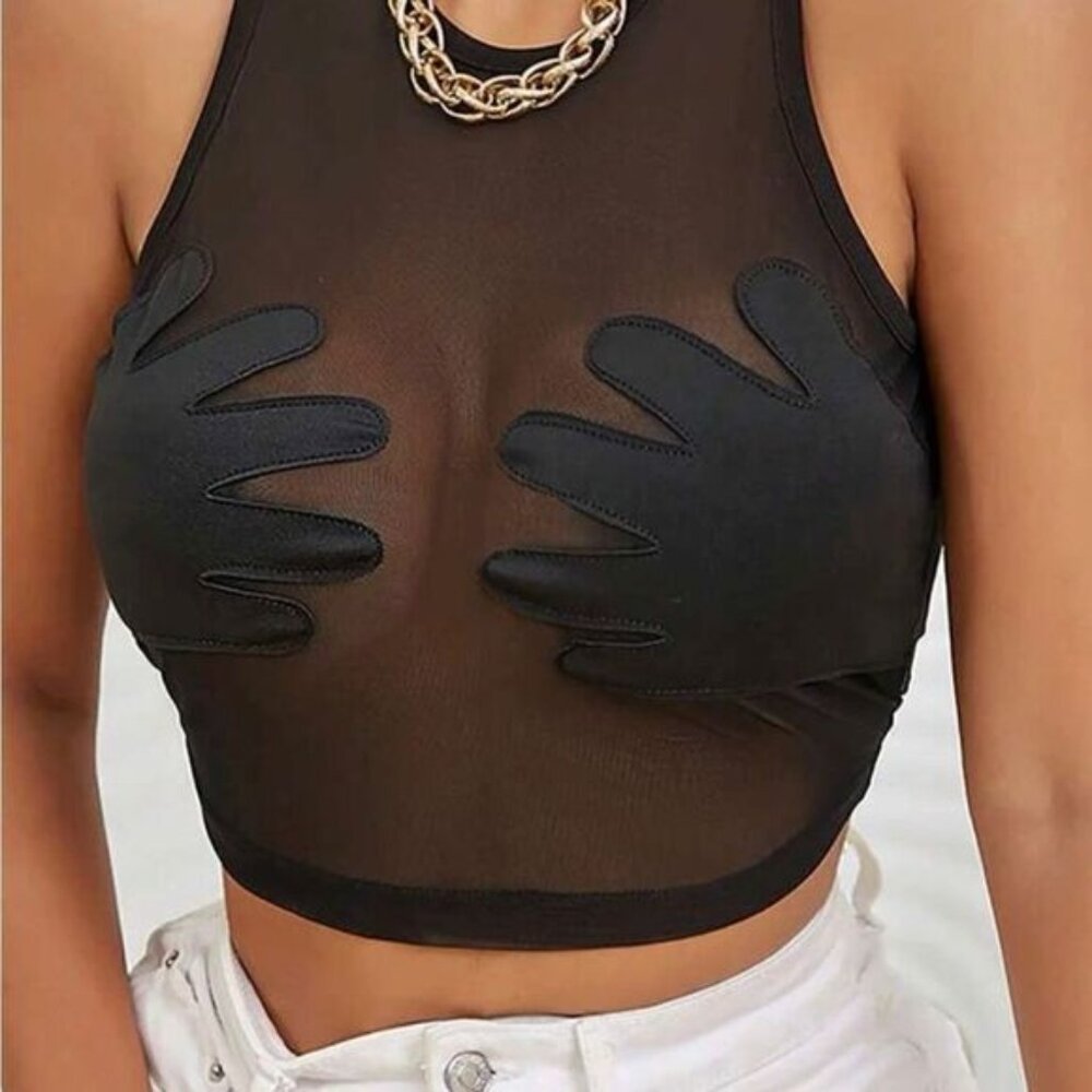 Beyoncé Inspired Sheer Tank Top Black size Large